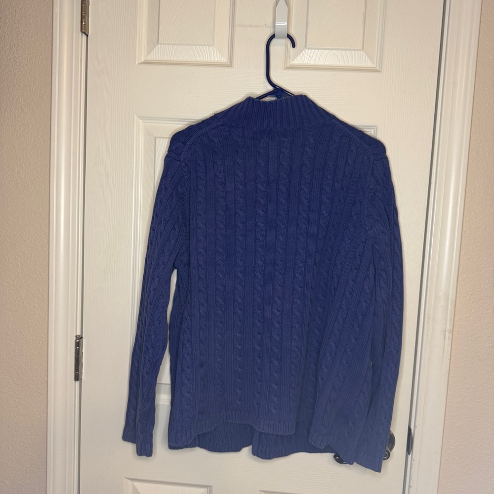 L.L. Bean Women’s Navy Blue Full Zip 100% Cotton Cable Knit Sweater Plus Size 2X - Picture 3 of 4